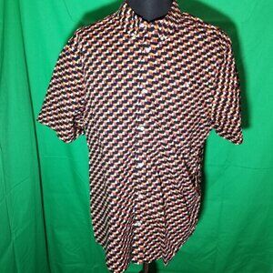 Rank 45 Mens XL Chisel Geo Print Short Sleeve Button-Down Shirt Retro Disco City